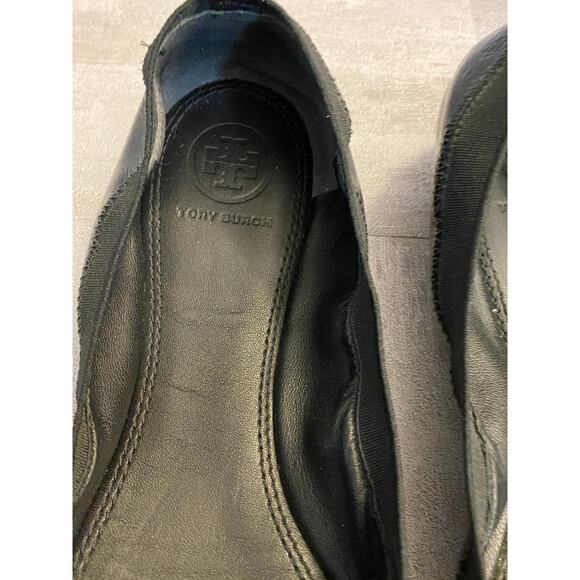 Tory Burch Flats Womens 8M Black Patent Leather Gold Tone Logo Ballet - Picture 10 of 11